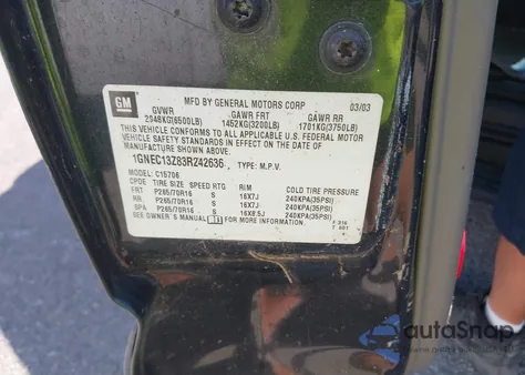 2003 Chevrolet Tahoe Lt из США, поврежденный, VIN 1GNEC13Z83R242636